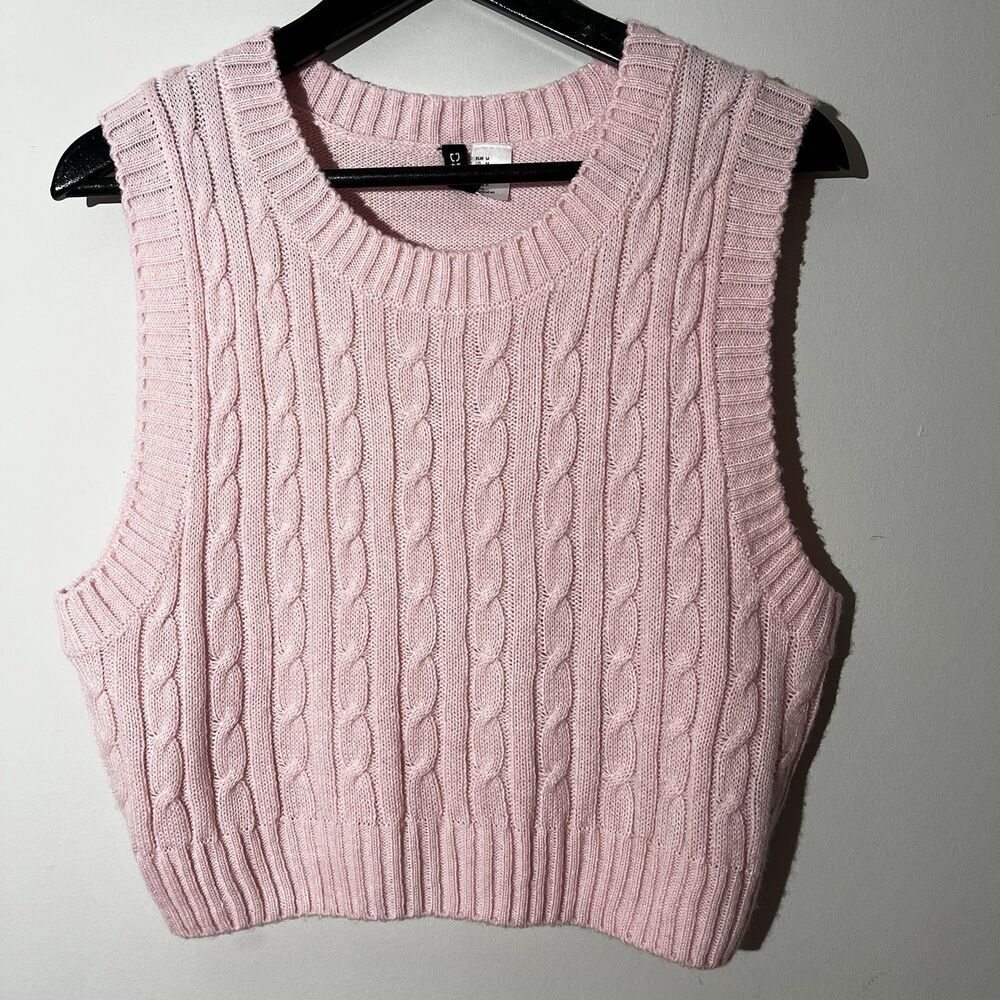 Pink Cable-Knit Sweater Vest Women’s M Knit Preppy Academia Y2K Coquette Soft